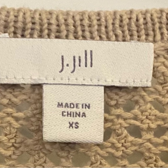 J Jill Sweater Sz XS Tan Open Stitch Lace Up V-neck - Picture 2 of 8